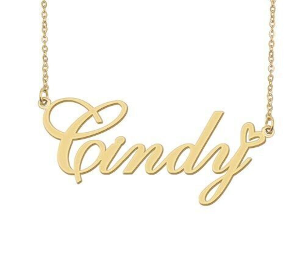 8378 Cindy Name Necklace Heart Charm Pendant 18k Gold Plated Stainless